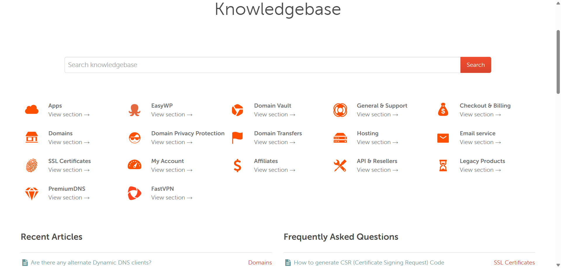 screenshot of the Knowledge Base