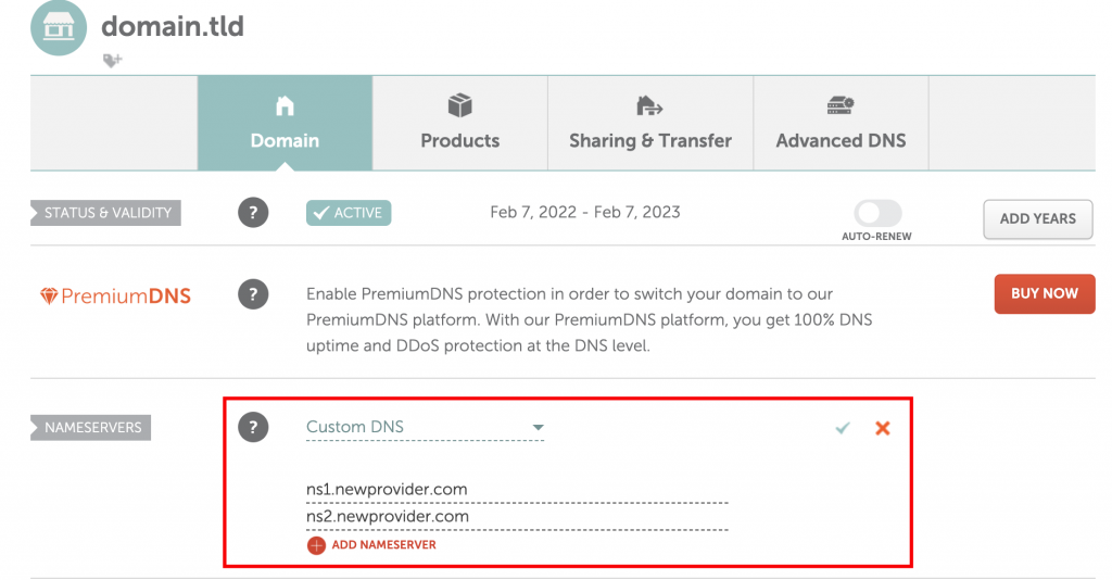 screenshot of DNS configurations