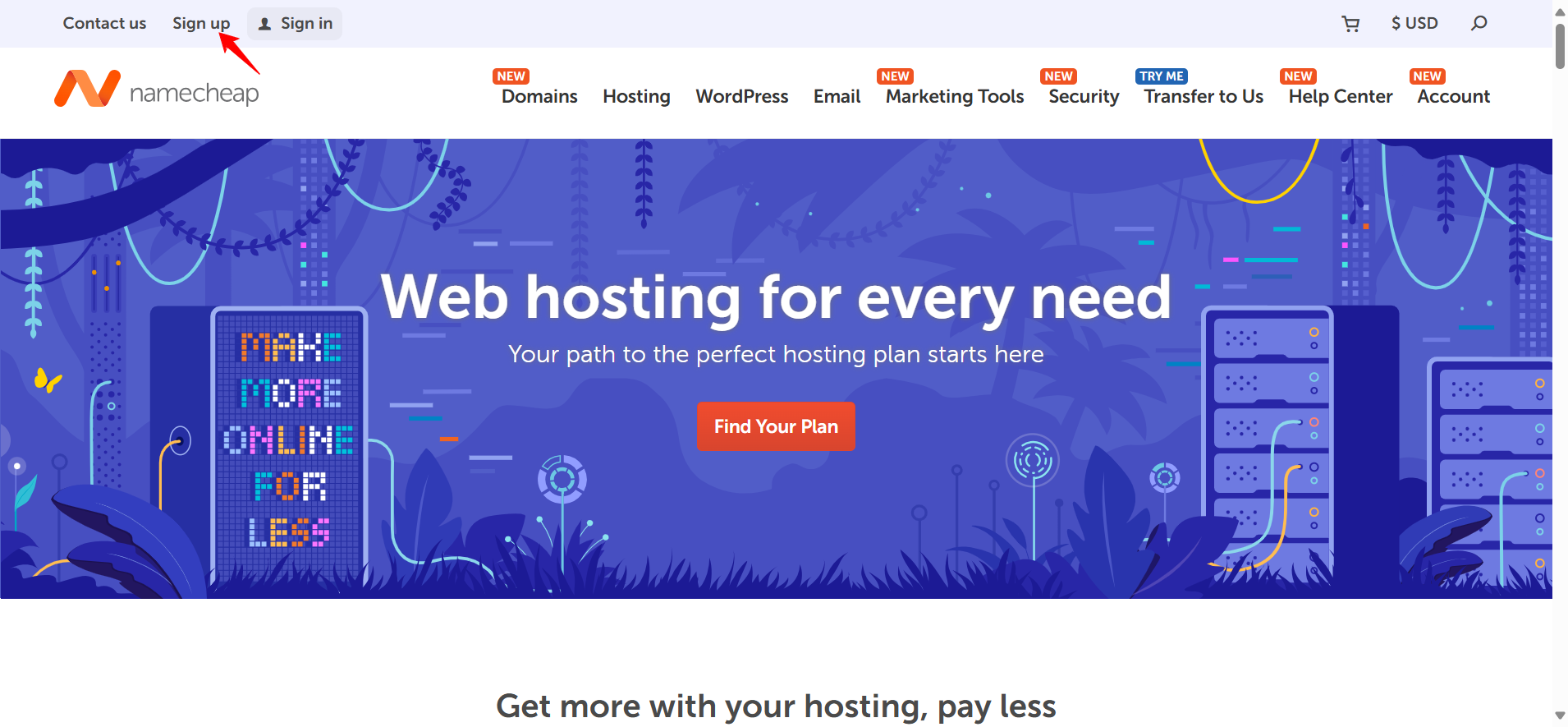 screenshot of Sign Up button