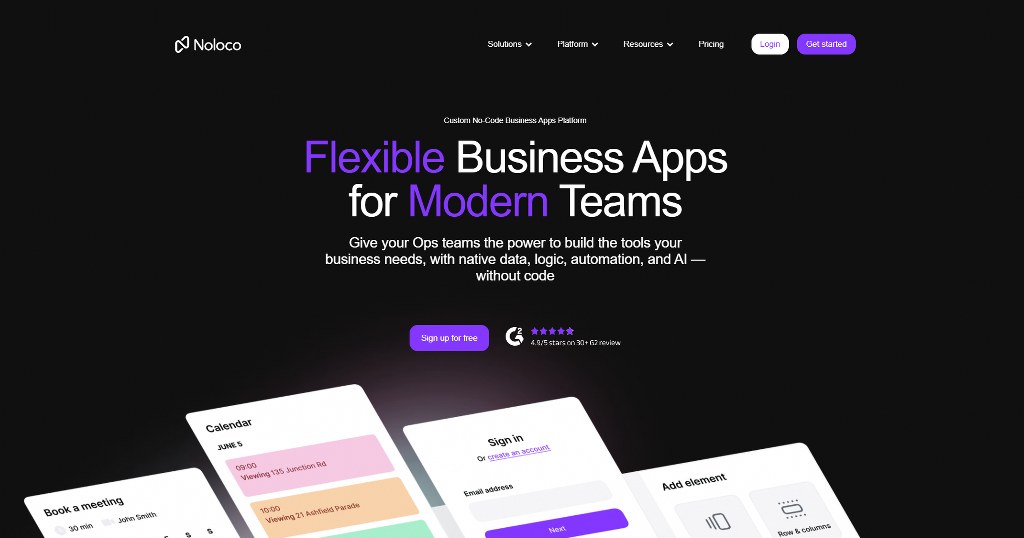 Noloco's website homepage.