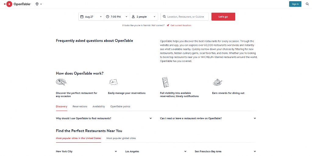 OpenTable's website.