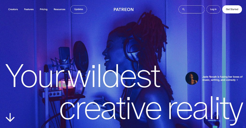 Patreon's website homepage.