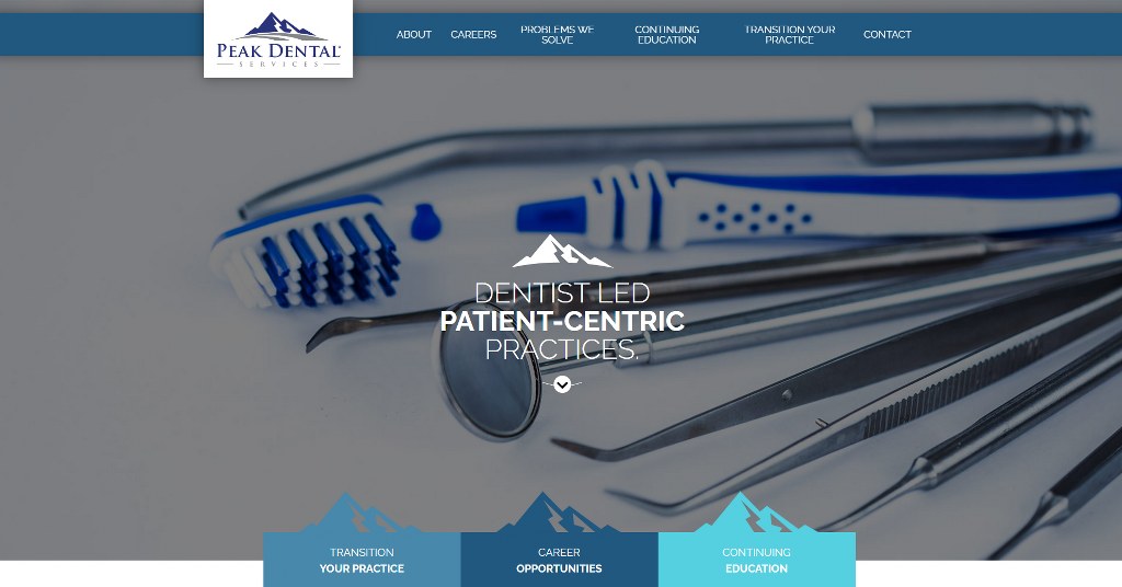 Peak Dental's homepage.