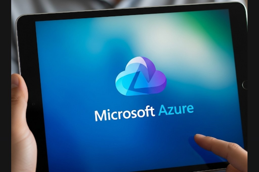 Person using microsoft azure on tablet.