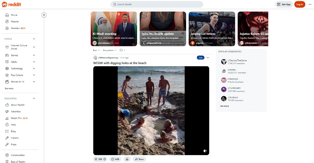 Reddit's website homepage.