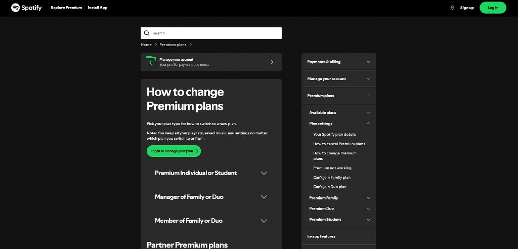 Spotify's swtich premium page.