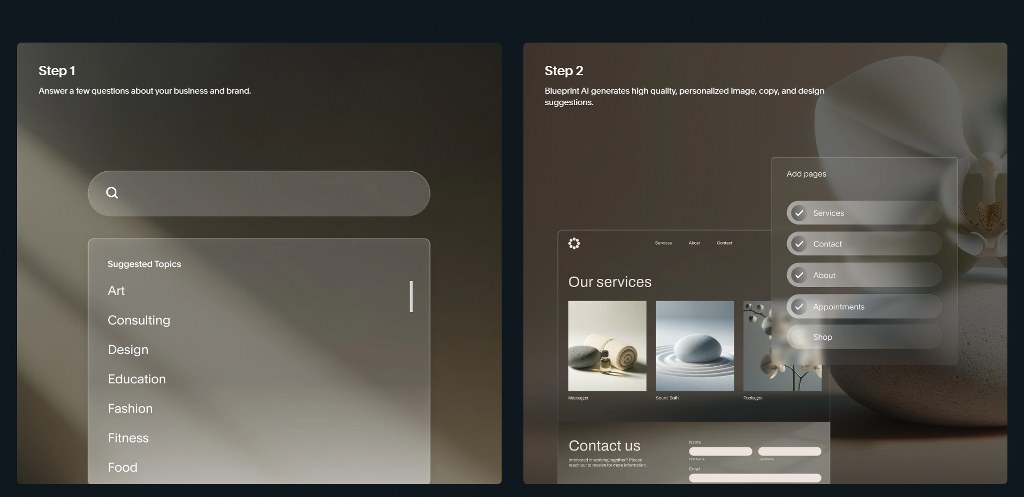 Steps to build a website on Blueprint AI's webpage.