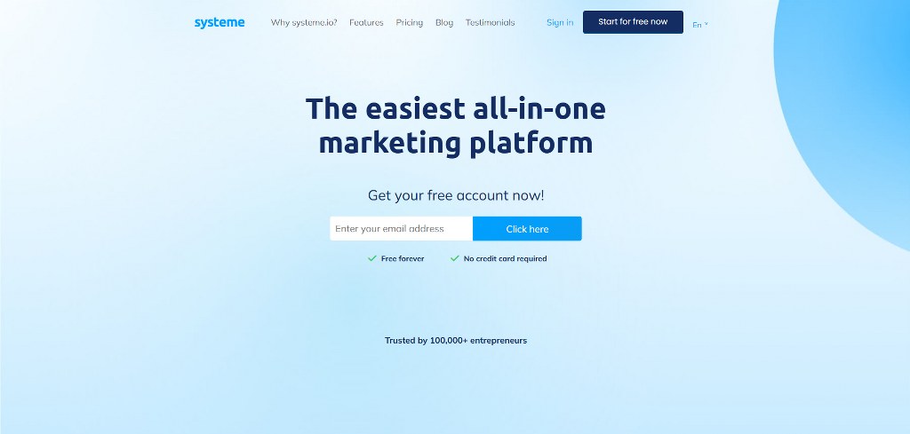 Systeme.io's website.