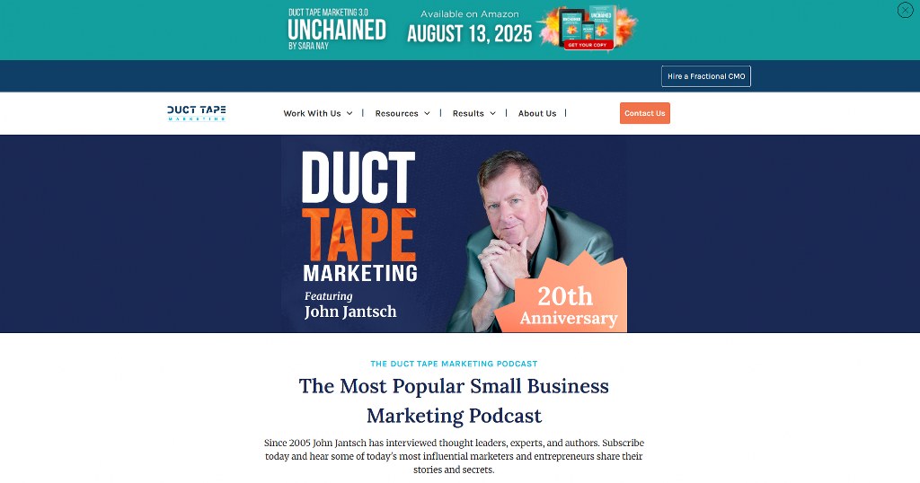 The Duct Tape Marketing Podcast homepage.