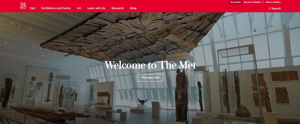 The Met's website homepage.