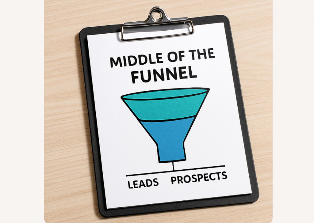 The middle of a sales funnel.