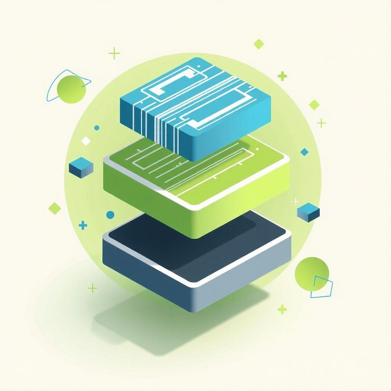 Three floating, stacked rectangular layers with space in between each.