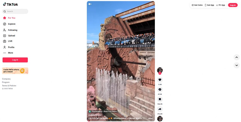 Tiktok's homepage.