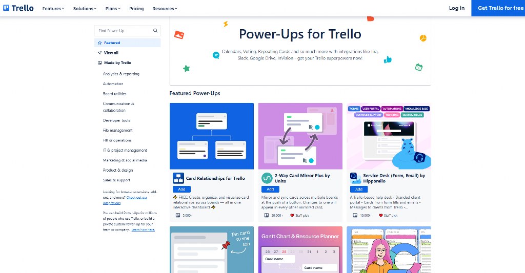 Trello templates webpage.