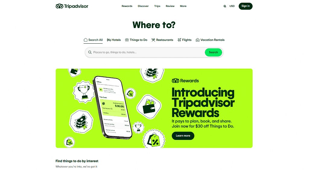 TripAdvisor's homepage.
