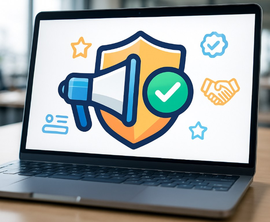 Trust and authority illustration on a laptop.