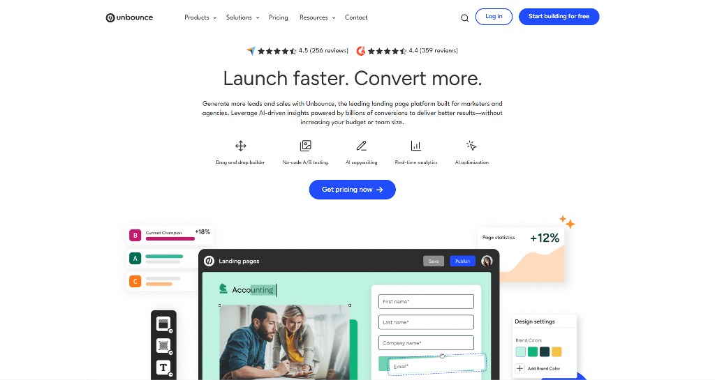 Unbounce website homepage.