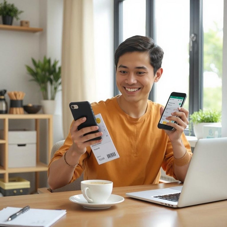 Virtual Assistant happy when checking on phone.
