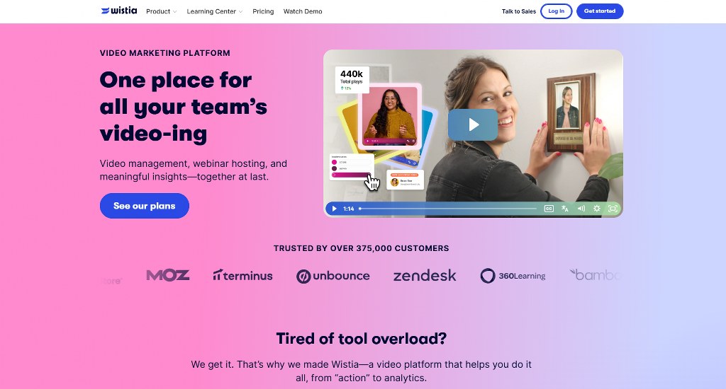 Wistia's website homepage.