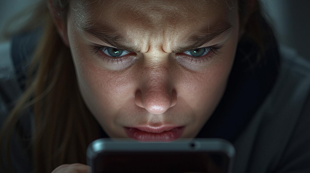 Woman frustrated while looking at phone.