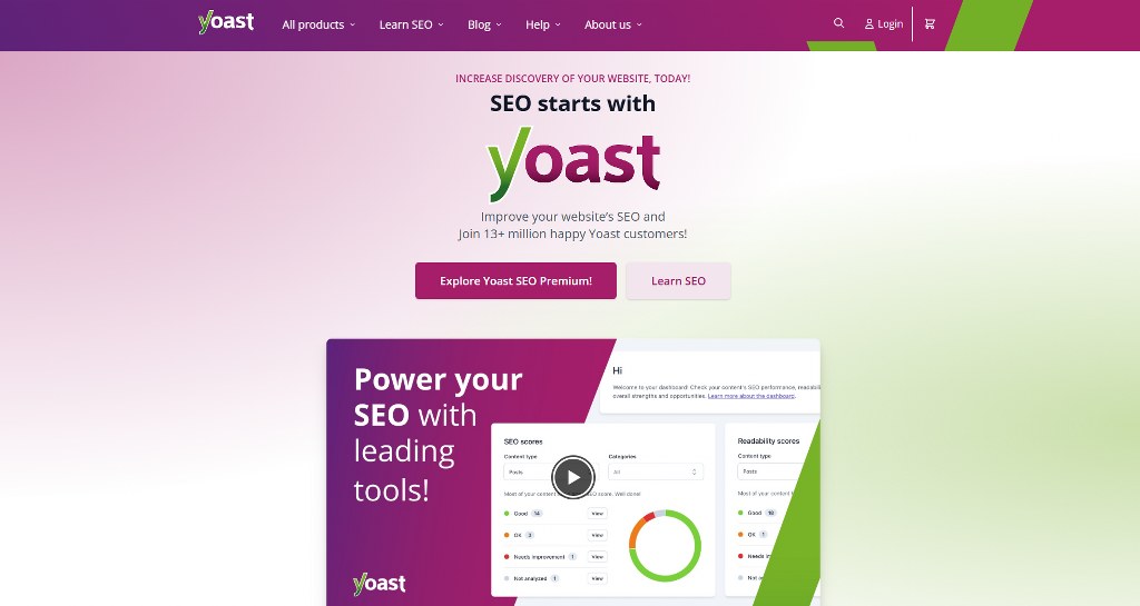 Yoast SEO homepage.