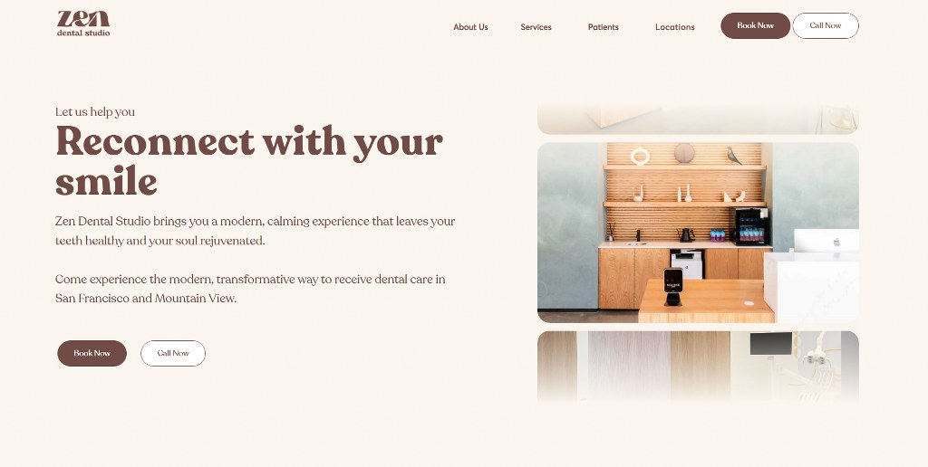 Zen Dental Studio's homepage.
