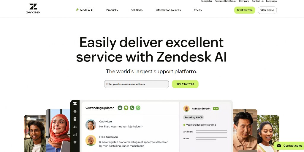 Zendesk website homepage.