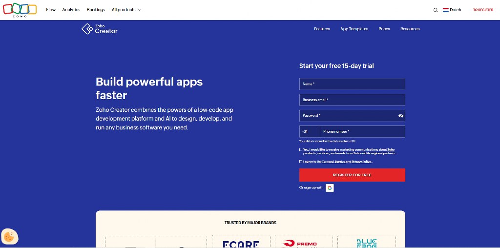Zoho Creator website.