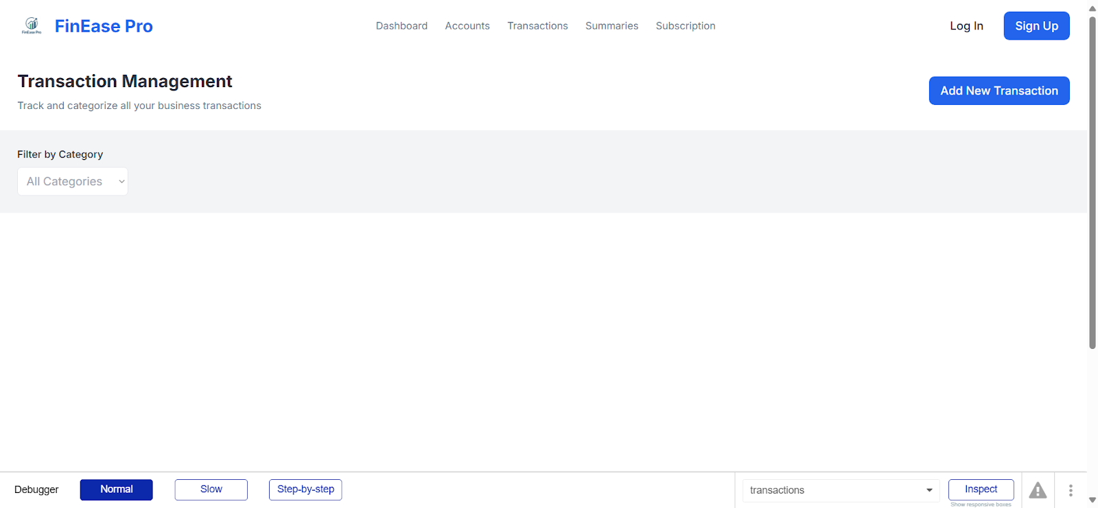 Bubble dashboard and workflows laid out for FinEase Pro