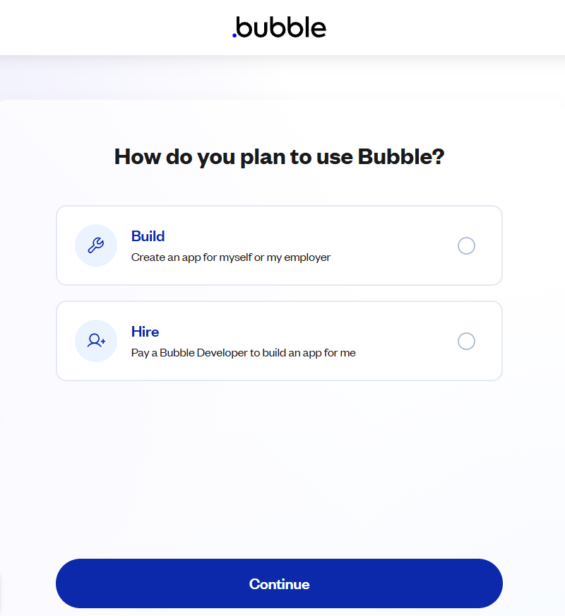Bubble onboarding survey and plan choice