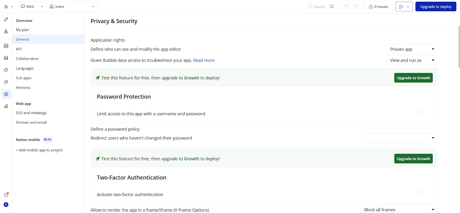 Bubble security dashboard and automated checks