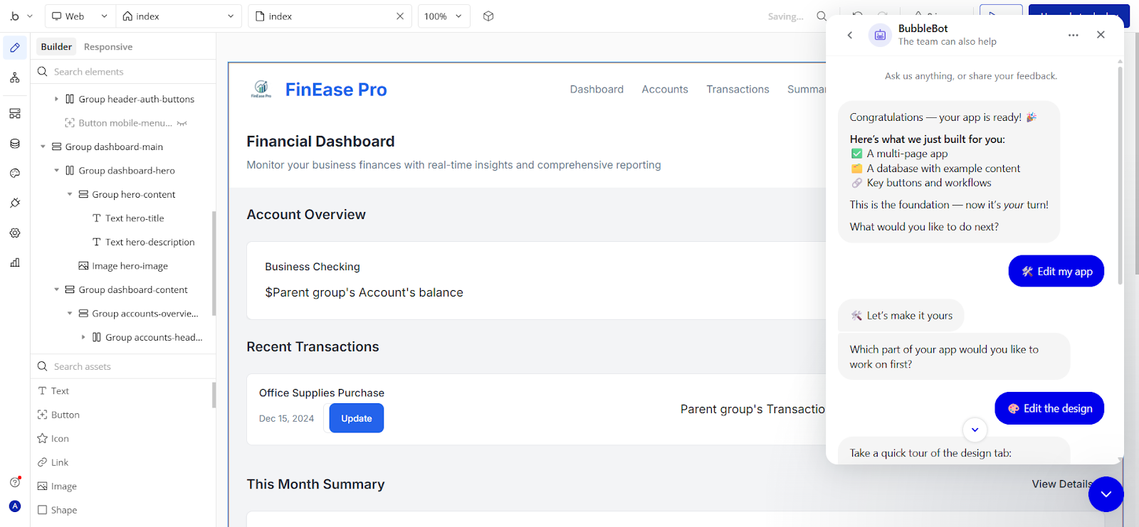 BubbleBot assistant with contextual guidance