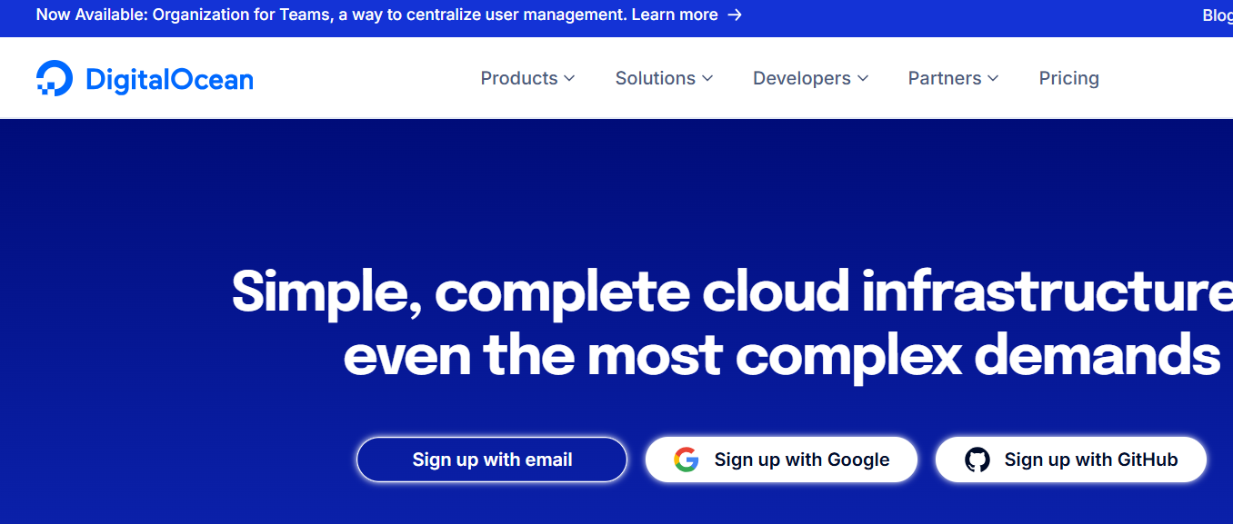 DigitalOcean coupons step 1 – homepage and deals overview