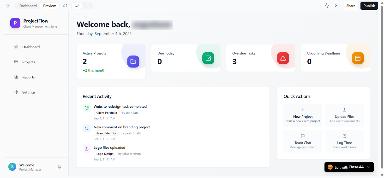 Base44 finished ProjectFlow UI