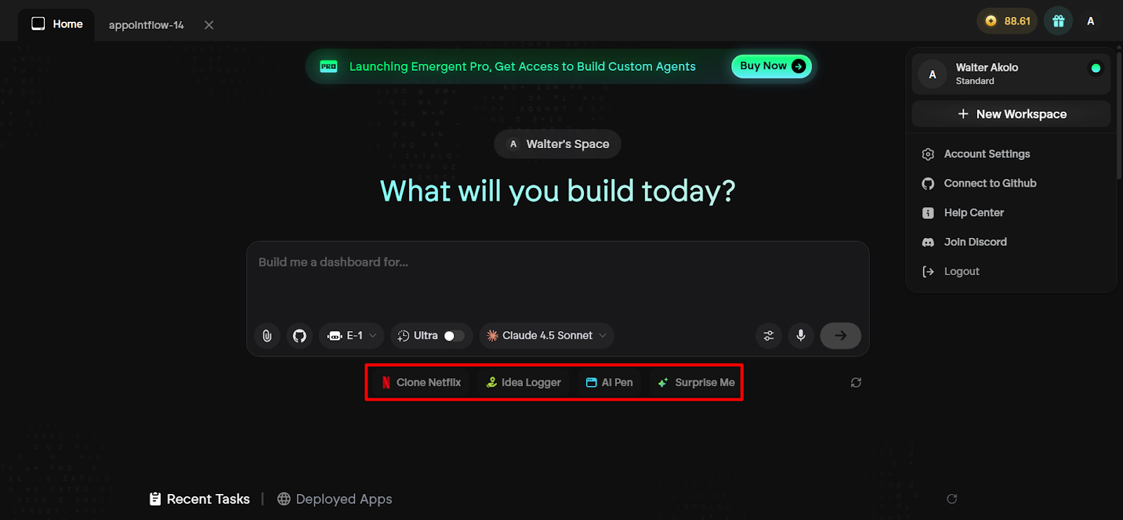 Emergent builder interface