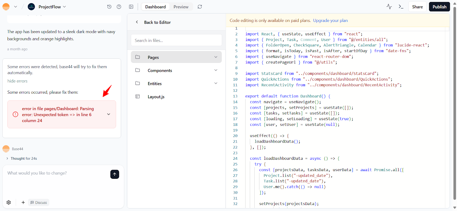 Base44 automatic fix during build