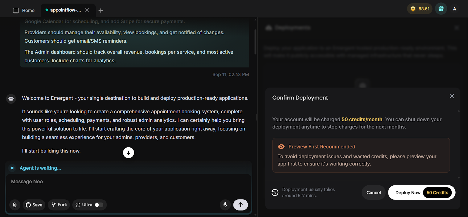 Emergent hosting credits information