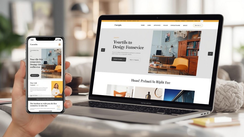 iPhone and desktop displaying a website home page.