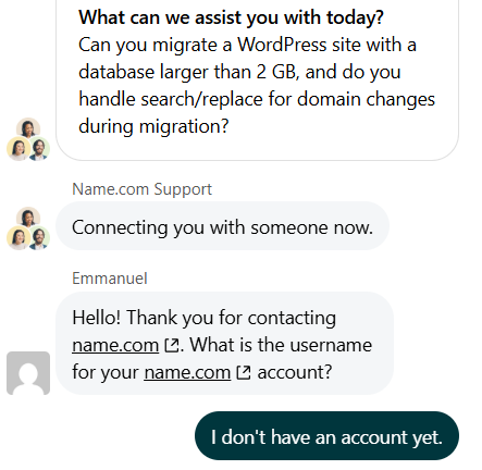 name.com livechat support