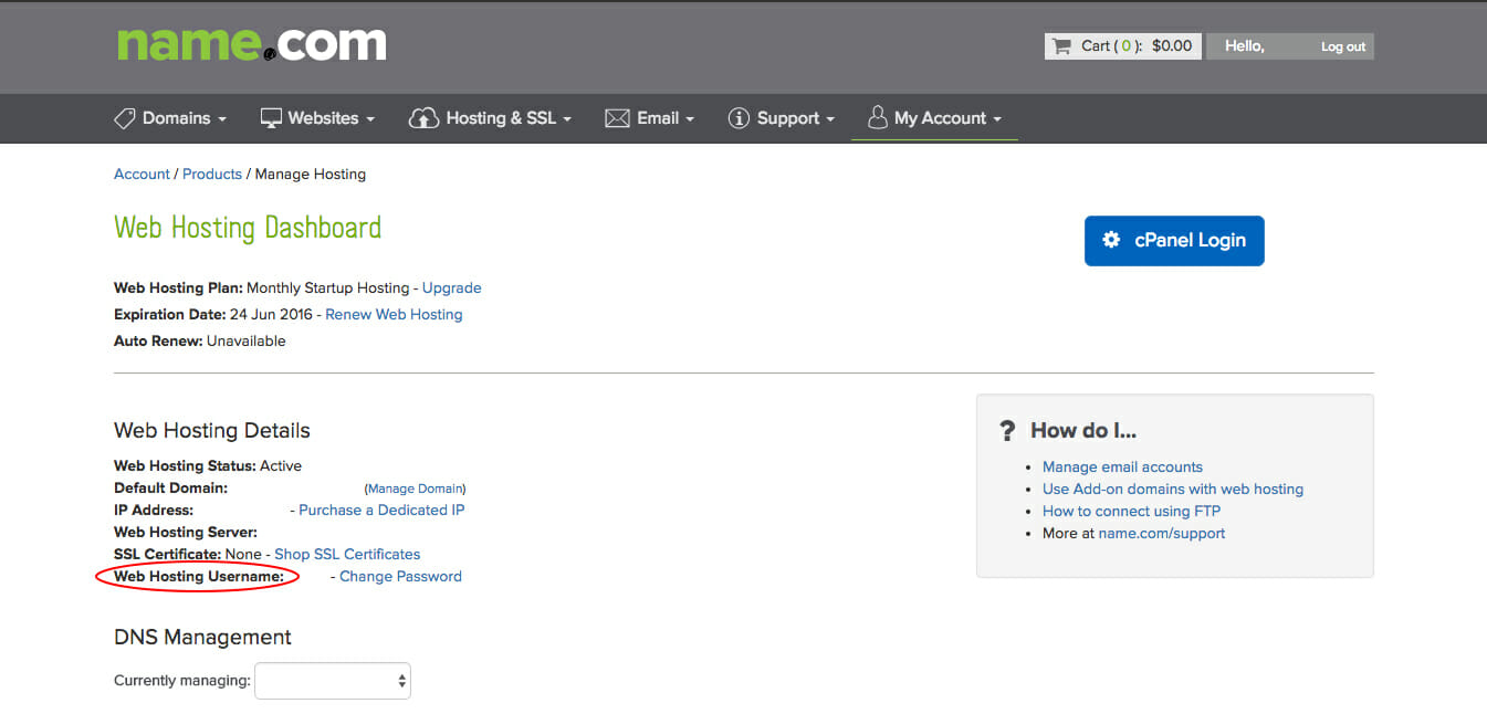 Web Hosting Dashboard