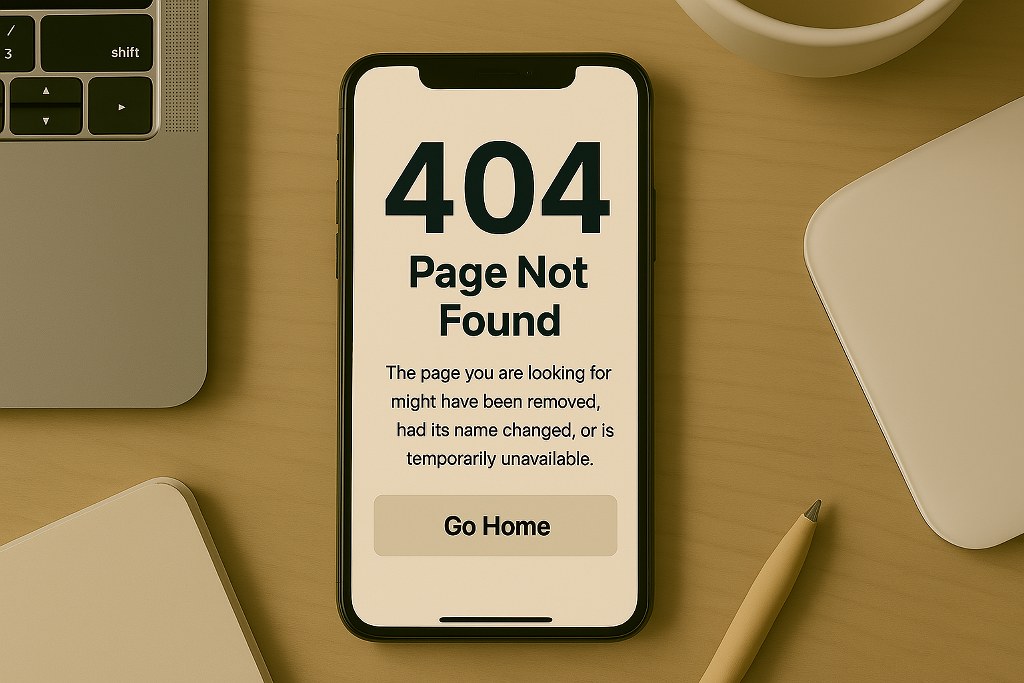 404 page not found error on a smartphone.