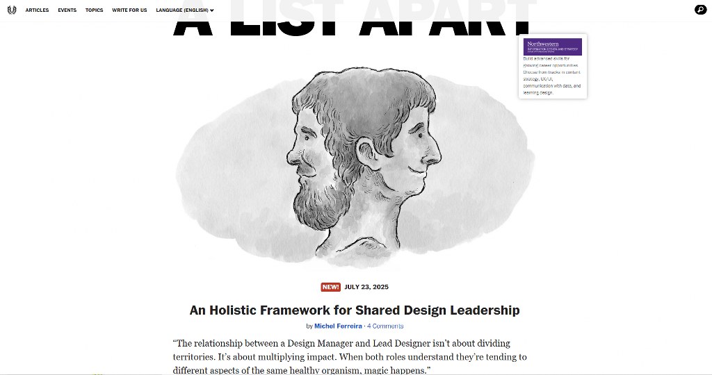 A List Apart's website homepage.