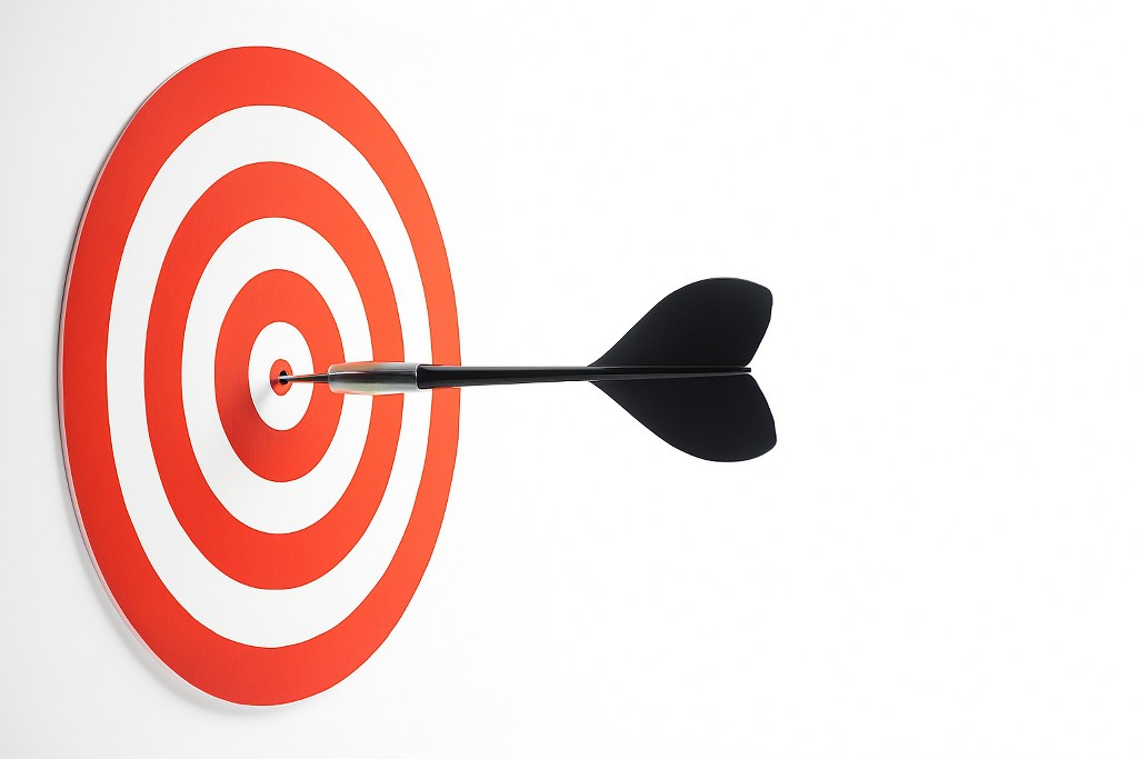 A bullseye with a dart at the center.
