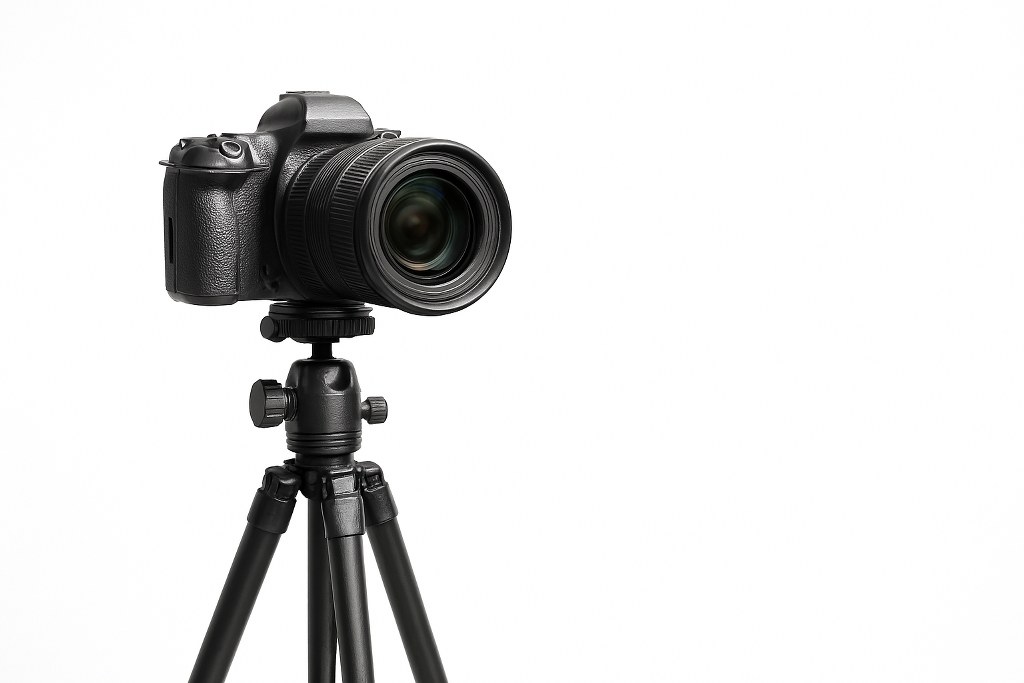 A camera on a tripod stand.