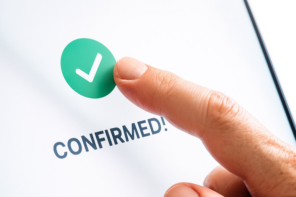A feedback screen showing a confirmed transaction.