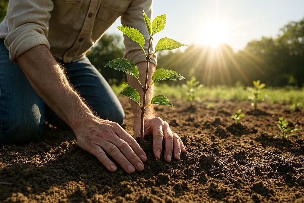 A man planting a tree.