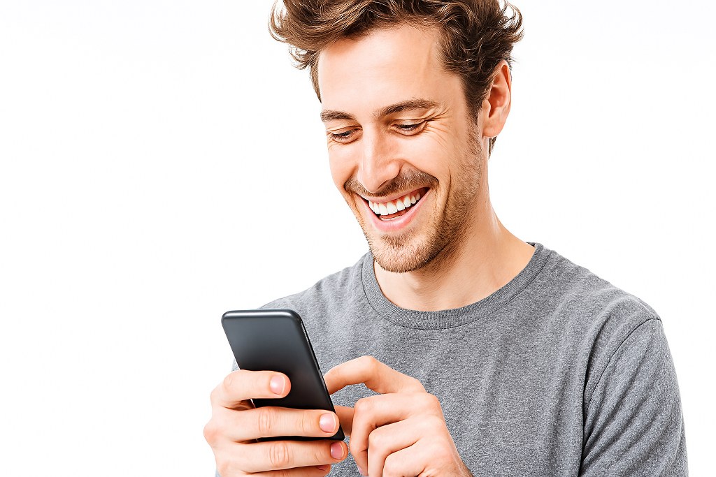 A man scrolling through his phone.