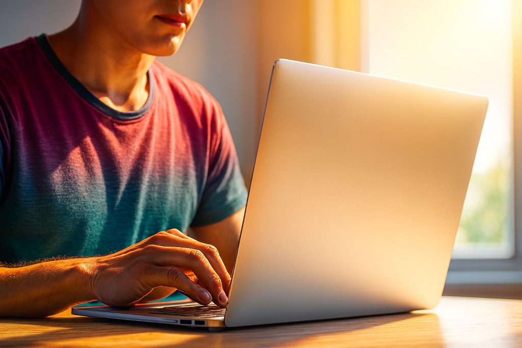 A man typing.