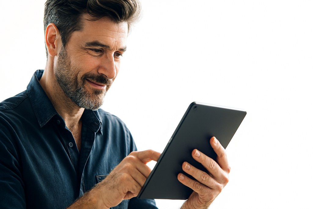 A man using a tablet.