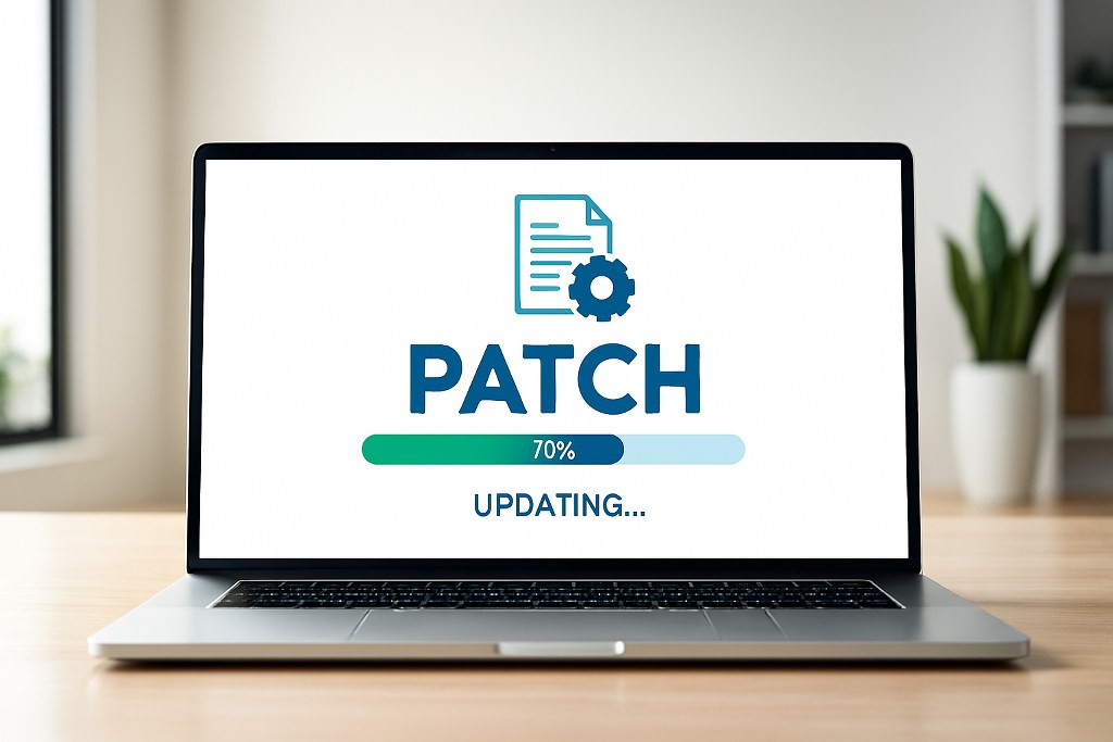A software security patch update on a laptop.